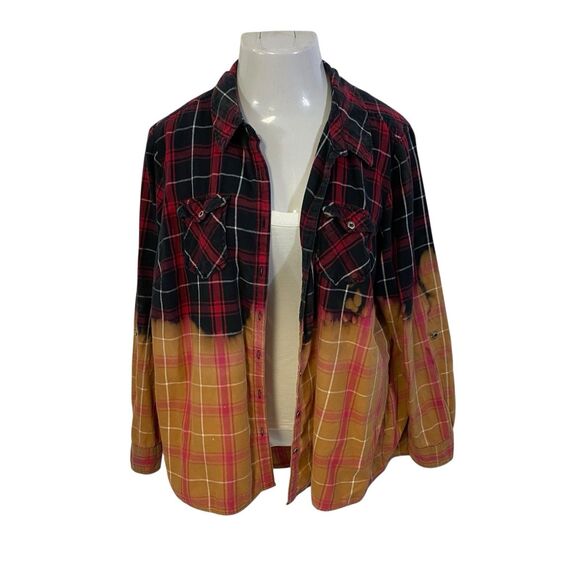Upcycled Flannel Shirt Shacket Womens 1X Country Music Grunge Patchwork Folk Art - Picture 4 of 10